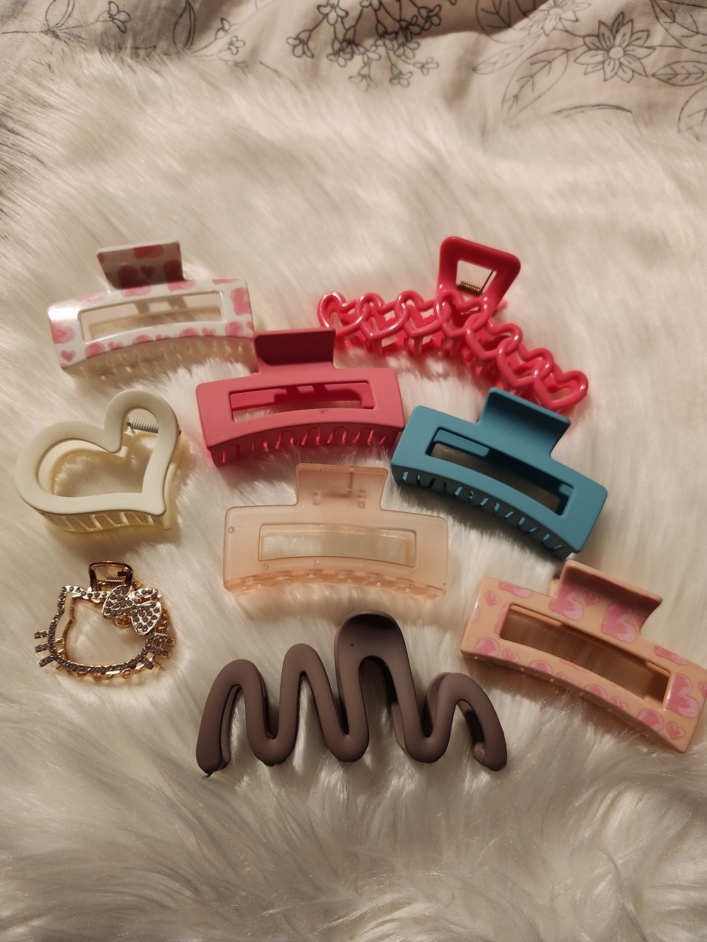 Heart & Pastel Hair Claw Clip Set - Assorted Pink, Blue, Cream, Brown
